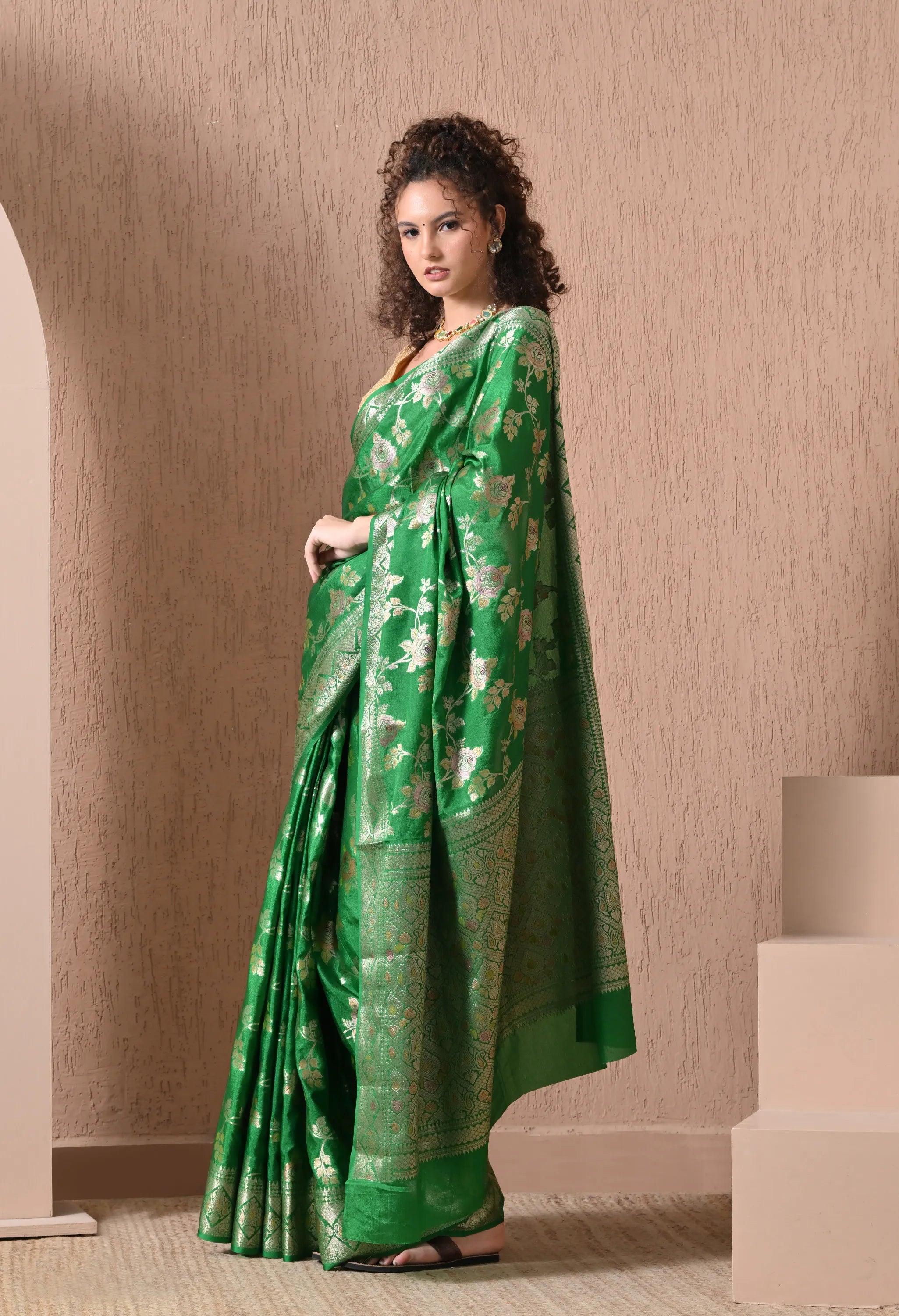traditional party wear green saree India